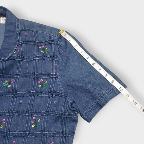 Karin Stevens Denim Floral Embroidered Button Maxi Dress Sz 12 Cottage Grandma - Picture 10 of 12